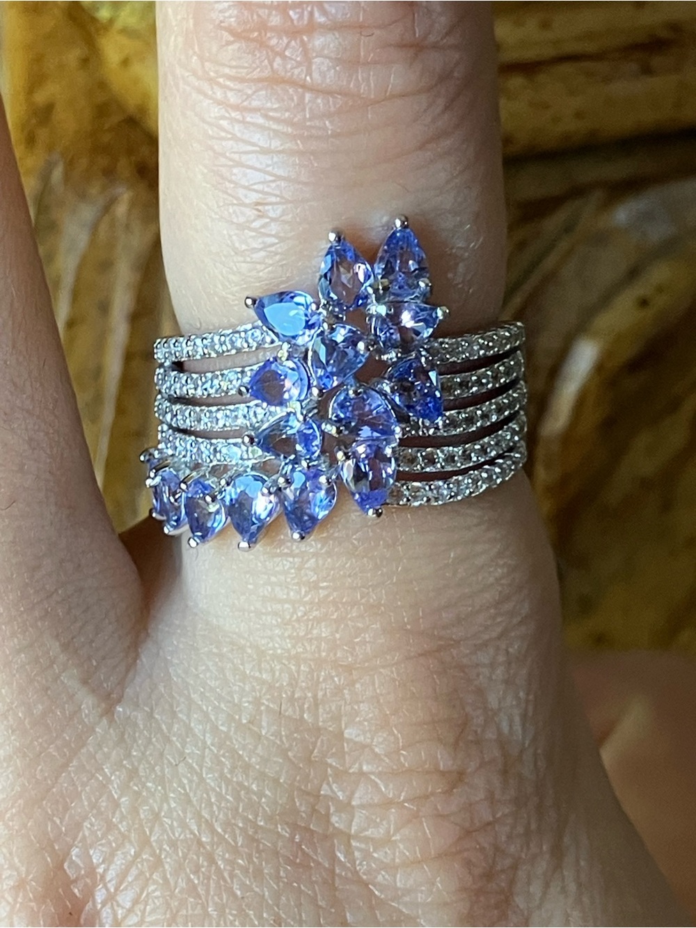 Genuine Tanzanite Sterling Silver Cocktail Ring Size 8